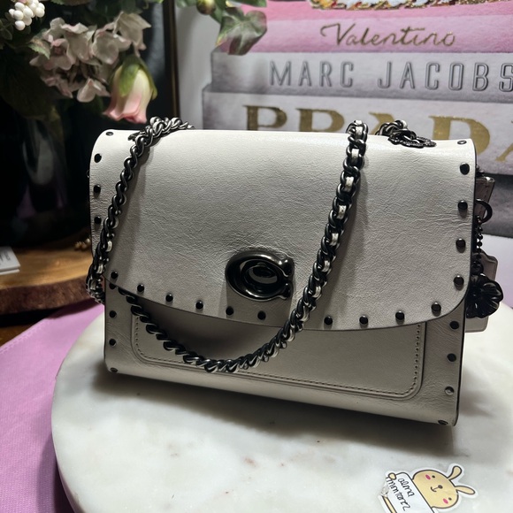 Coach Parker 18 With Rivets Elegant White Studded Women's Bag EUC - Picture 1 of 15